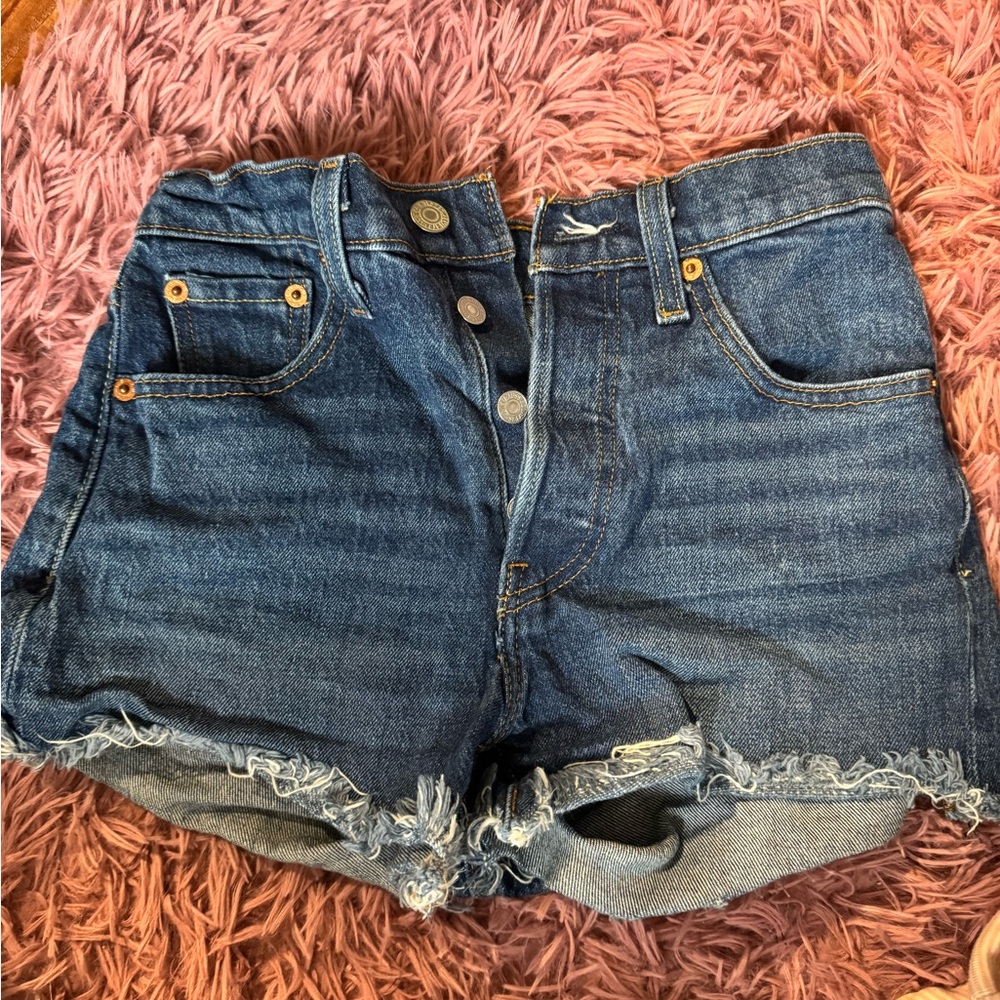 Levi's Dark Blue Distressed Denim Shorts